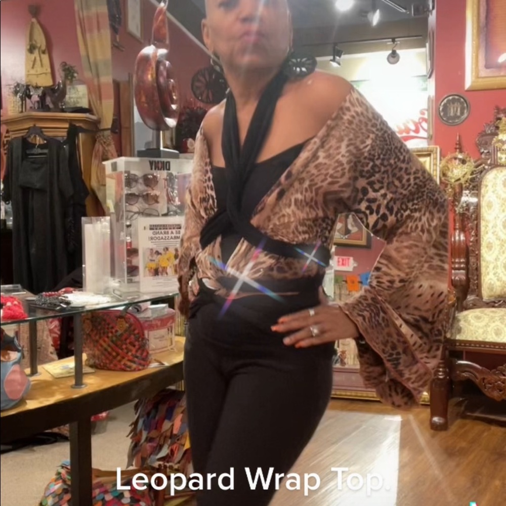 Leopard And Black Wrap Top